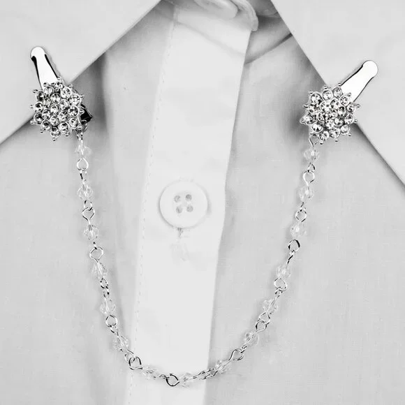 Diamond Collar Clip NEW  Sweater Pin Jacket Dress Cinch Cardigan Blouse Cape - Picture 3 of 6